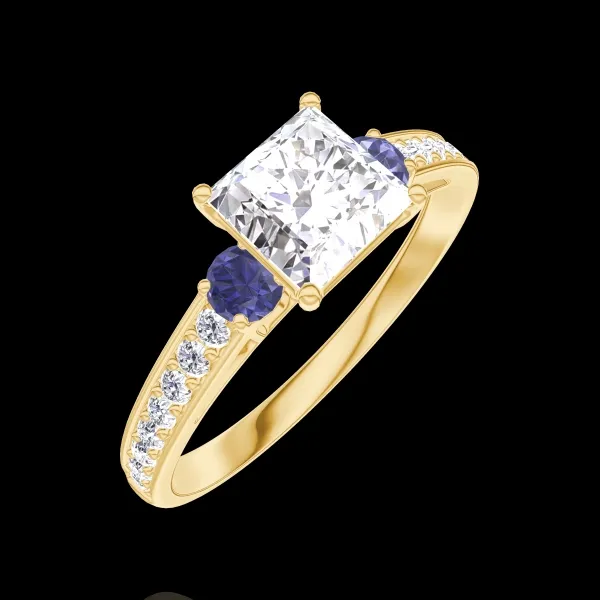 « L'Atelier » No. 184965 - Ring Yellow gold 18 carats - Lab-grown diamond Princess 0.7 Carats - Ring settings Blue Sapphire - Setting Lab-grown diamond