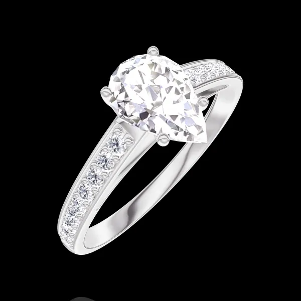 « L'Atelier » Nº185208 - Bague Or blanc 9 carats - Diamant synthétique Poire 0.7 carat - Sertissage Diamant synthétique