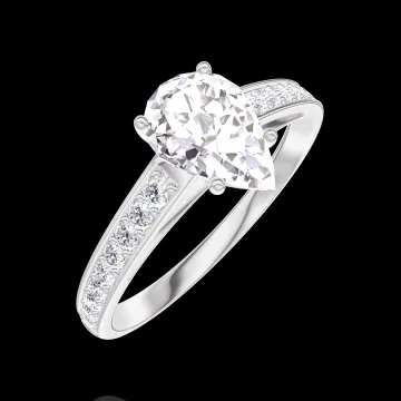 « L'Atelier » Nº185208 - Bague Or blanc 9 carats - Diamant synthétique Poire 0.7 carat - Sertissage Diamant synthétique