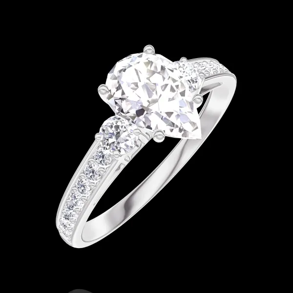 « L'Atelier » n. 185228 - Anello Oro bianco 9 carati - Diamante di laboratorio Goccia 0.7 Carati - Pietre laterali Diamante di laboratorio - Incastonatura Diamante di laboratorio