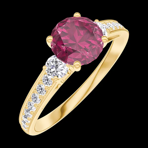 « L'Atelier » Nº165425 - Bague Or jaune 18 carats - Rubis Rond 0.7 carat - Pierres de côté Diamant - Sertissage Diamant