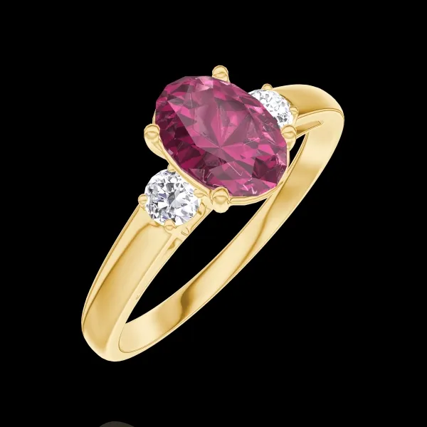 « L'Atelier » Nº165721 - Ring Yellow gold 18 carats - Ruby Oval 0.7 Carats - Ring settings Diamond white