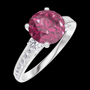 « L'Atelier » Nº167827 - Bague Or blanc 18 carats - Rubis Rond 1 carat - Pierres de côté Diamant - Sertissage Diamant
