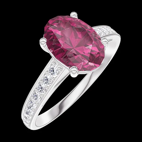 « L'Atelier » Nº168107 - Bague Or blanc 18 carats - Rubis Ovale 1 carat - Sertissage Diamant