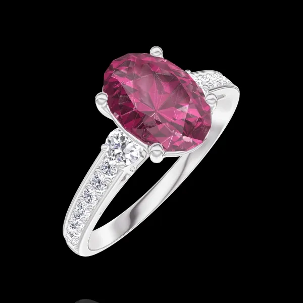 « L'Atelier » Nº168127 - Bague Or blanc 18 carats - Rubis Ovale 1 carat - Pierres de côté Diamant - Sertissage Diamant