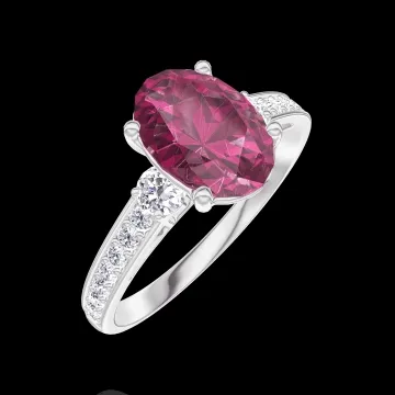 « L'Atelier » Nº168127 - Anillo Oro blanco 18 quilates - Rubí Ovalo 1 quilates - Piedras laterales Diamante - Engastado Diamante