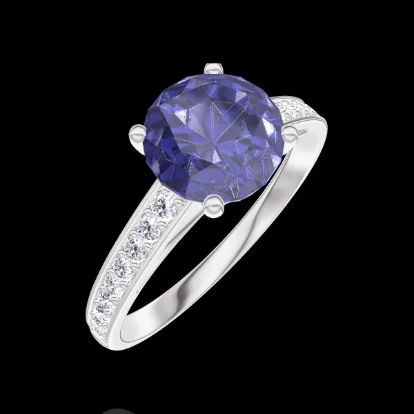 « L'Atelier » Nº168408 - Anello Oro bianco 9 carati - Zaffiro blu Rotonda 1 Carati - Incastonatura Diamante