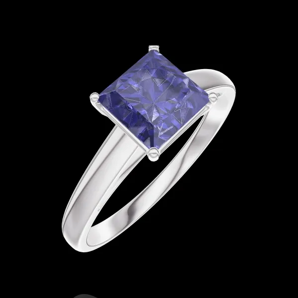 « L'Atelier » Nº1005158 - Ring Witgoud 9 karaat - Synthetische saffier Prinses 1 Karaat