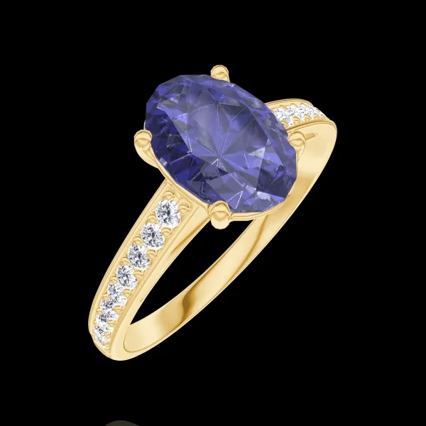 « L'Atelier » No. 168705 - Ring Yellow gold 18 carats - Blue Sapphire Oval 1 Carats - Setting Diamond white