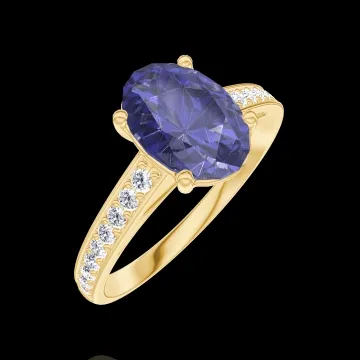 « L'Atelier » Nr. 168705 - Ring Gelbgold 750/-(18Kt) - Blauer Saphir Oval 1 Karat - Fassung Diamant