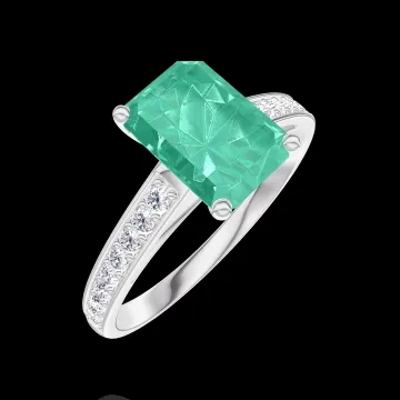 « L'Atelier » nº 169207 - Bague Or blanc 18 carats - Émeraude Rectangle 1 carat - Sertissage Diamant