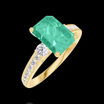 « L'Atelier » nº 169225 - Bague Or jaune 18 carats - Émeraude Rectangle 1 carat - Pierres de côté Diamant - Sertissage Diamant