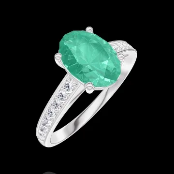 « L'Atelier » No. 169307 - Ring White gold 18 carats - Emerald Oval 1 Carats - Setting Diamond white