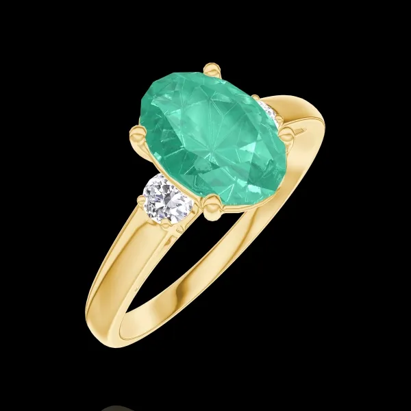« L'Atelier » Nr. 169321 - Ring Gelbgold 750/-(18Kt) - Smaragd Oval 1 Karat - Seitliche Steine Diamant