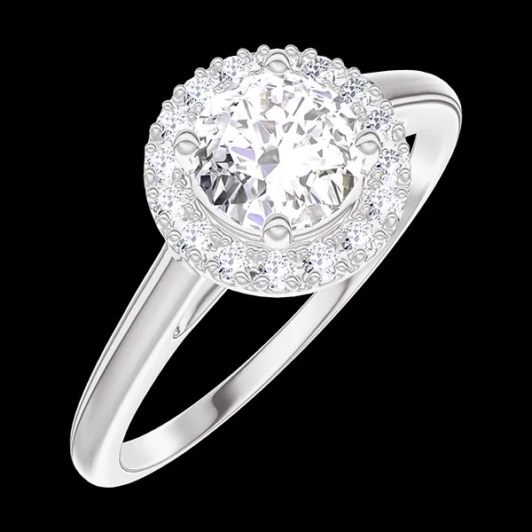 « L'Atelier » Nº190003 - Bague Or blanc 18 carats - Diamant synthétique Rond 0.5 carat - Halo Diamant synthétique