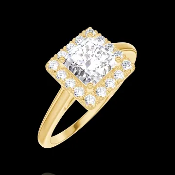 « L'Atelier » nr. 190049 - Inel Aur galben 18 carate - Diamante de laborator Princess 0.5 carate - Halo Diamante de laborator