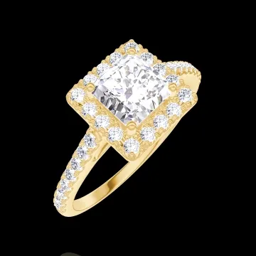 « L'Atelier » nr. 190053 - Inel Aur galben 18 carate - Diamante de laborator Princess 0.5 carate - Halo Diamante de laborator - Încrustare Diamante de laborator
