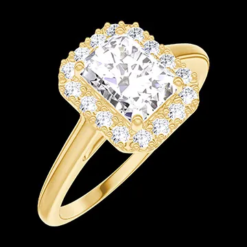 « L'Atelier » Nº170097 - Anillo Oro amarillo 18 quilates - Diamante Rectángulo 0.5 quilates - Halo Diamante
