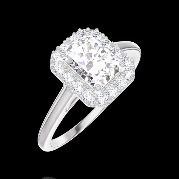 « L'Atelier » Nº170099 - Anillo Oro blanco 18 quilates - Diamante Rectángulo 0.5 quilates - Halo Diamante