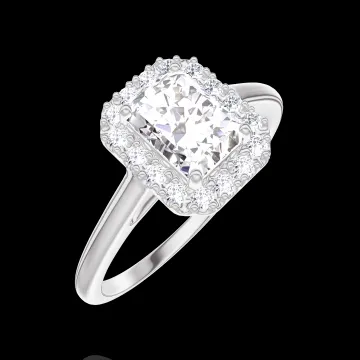 « L'Atelier » Nº170099 - Bague Or blanc 18 carats - Diamant Rectangle 0.5 carat - Halo Diamant