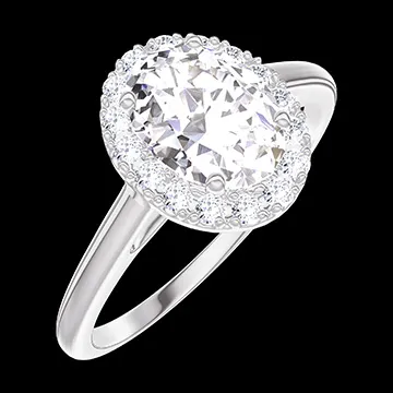 « L'Atelier » Nº170147 - Pierścionek Białe złoto 750 - Diament Owal 0.5 karat - Korona z kamieni Diament