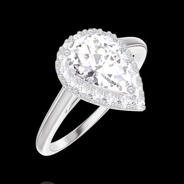 « L'Atelier » Nº170195 - Bague Or blanc 18 carats - Diamant Poire 0.5 carat - Halo Diamant