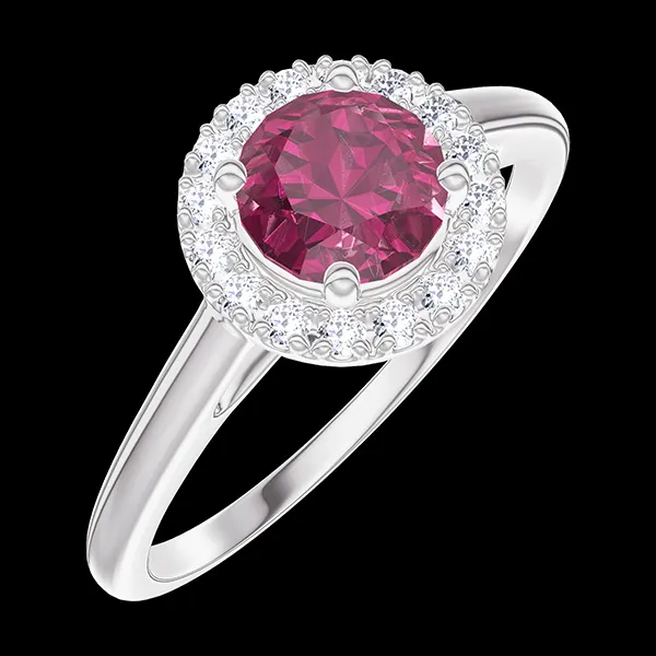 « L'Atelier » Nº170291 - Ring White gold 18 carats - Ruby round 0.5 Carats - Halo Diamond white