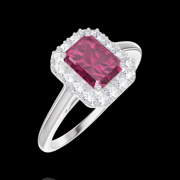 « L'Atelier » Nº170387 - Ring White gold 18 carats - Ruby Baguette 0.5 Carats - Halo Diamond white