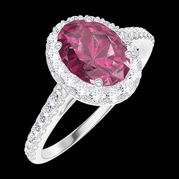 « L'Atelier » Nº170439 - Anello Oro bianco 18 carati - Rubino Ovale 0.5 Carati - Halo Diamante - Incastonatura Diamante