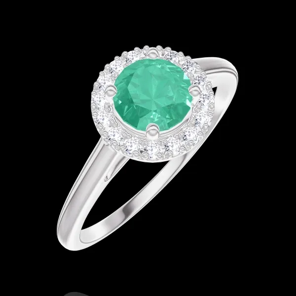 « L'Atelier » Nº1006930 - Bague Or blanc 18 carats - Émeraude synthétique Rond 0.5 carat - Halo Diamant synthétique