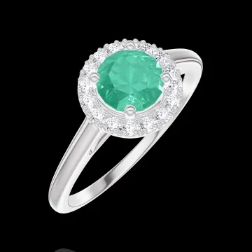 « L'Atelier » Nº1006930 - Anello Oro bianco 18 carati - Smeraldo sintetico Rotonda 0.5 Carati - Halo Diamante di laboratorio