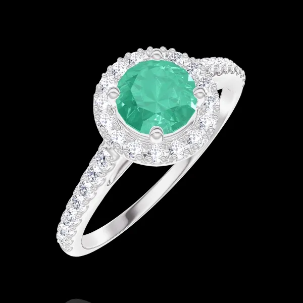 « L'Atelier » Nº170872 - Ring White gold 9 carats - Emerald round 0.5 Carats - Halo Diamond white - Setting Diamond white