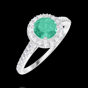 « L'Atelier » Nº1006934 - Anillo Oro blanco 18 quilates - Esmeralda sintética redondo 0.5 quilates - Halo Diamante de laboratorio - Engastado Diamante de laboratorio