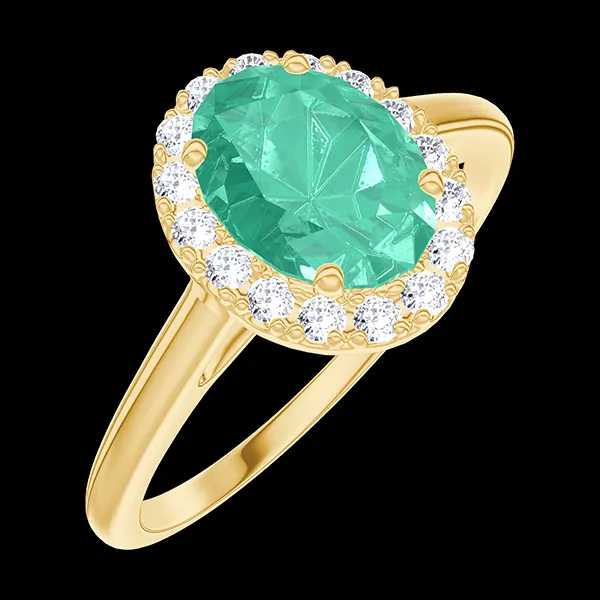 « L'Atelier » Nº171009 - Anillo Oro amarillo 18 quilates - Esmeralda Ovalo 0.5 quilates - Halo Diamante
