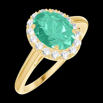 « L'Atelier » Nº171009 - Anello Oro giallo 18 carati - Smeraldo Ovale 0.5 Carati - Halo Diamante