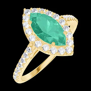 « L'Atelier » Nº171109 - Bague Or jaune 18 carats - Émeraude Marquise 0.5 carat - Halo Diamant - Sertissage Diamant