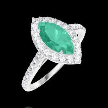 « L'Atelier » Nº171111 - Bague Or blanc 18 carats - Émeraude Marquise 0.5 carat - Halo Diamant - Sertissage Diamant