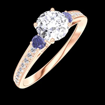 « L'Atelier » Nº173992 - Inel Aur roz 18 carate - Diamant rotund 0.5 carate - Pietre laterale Safir albastru - Încrustare Diamant
