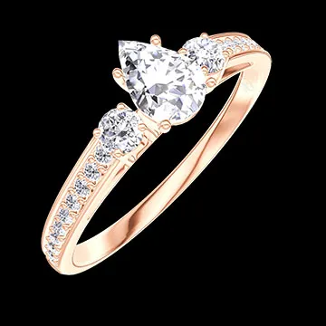 « L'Atelier » Nº175012 - Bague Or rose 18 carats - Diamant Poire 0.3 carat - Pierres de côté Diamant - Sertissage Diamant