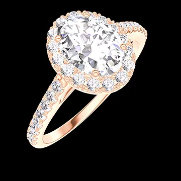 « L'Atelier » Nº175636 - Bague Or rose 18 carats - Diamant Ovale 0.5 carat - Halo Diamant - Sertissage Diamant