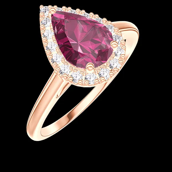 « L'Atelier » Nº175802 - Ring Pink gold 18 carats - Ruby Pear 0.5 Carats - Halo Diamond white