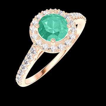 « L'Atelier » Nº175996 - Anillo Oro rosa 18 quilates - Esmeralda redondo 0.5 quilates - Halo Diamante - Engastado Diamante