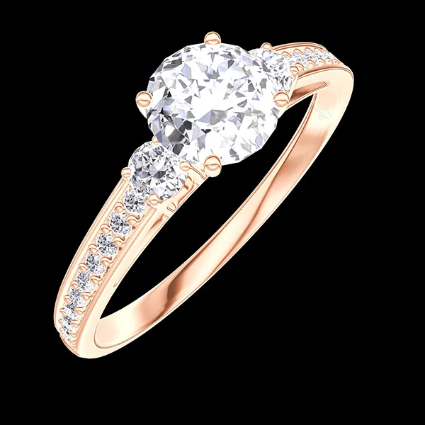 « L'Atelier » Nº176500 - Bague Or rose 18 carats - Diamant synthétique Rond 0.5 carat - Pierres de côté Diamant synthétique - Sertissage Diamant synthétique