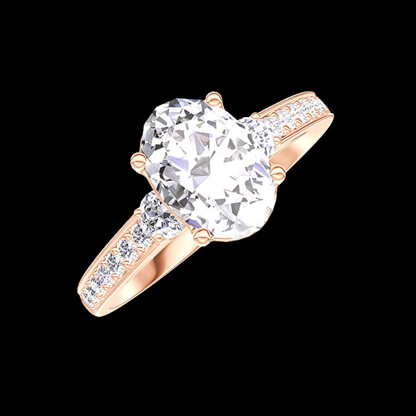 « L'Atelier » n.º 177251 - Anillo Oro rosa 9 quilates (375) - Diamante de laboratorio Ovalo 1 quilates - Piedras laterales Diamante de laboratorio - Engastado Diamante de laboratorio