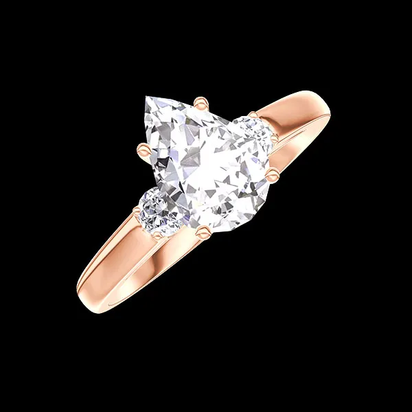 « L'Atelier » nº 177298 - Bague Or rose 18 carats - Diamant synthétique Poire 1 carat - Pierres de côté Diamant synthétique