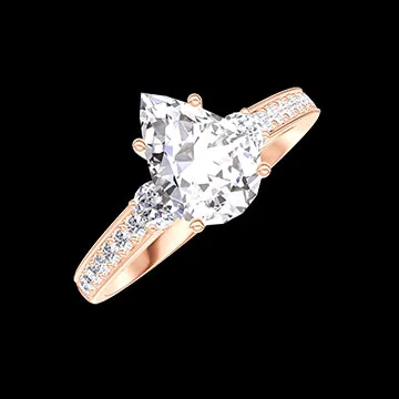 « L'Atelier » nº 177300 - Bague Or rose 18 carats - Diamant synthétique Poire 1 carat - Pierres de côté Diamant synthétique - Sertissage Diamant synthétique