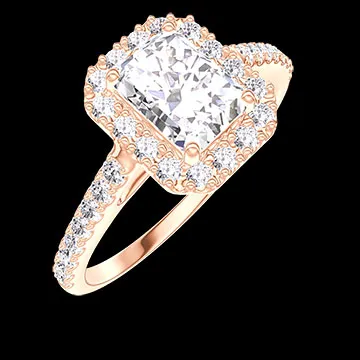« L'Atelier » Nº177388 - Bague Or rose 18 carats - Diamant synthétique Rectangle 0.5 carat - Halo Diamant synthétique - Sertissage Diamant synthétique