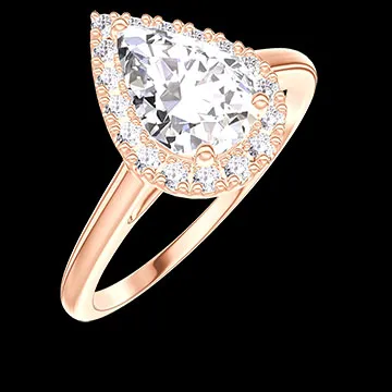« L'Atelier » Nº177435 - Bague Or rose 9 carats - Diamant synthétique Poire 0.5 carat - Halo Diamant synthétique