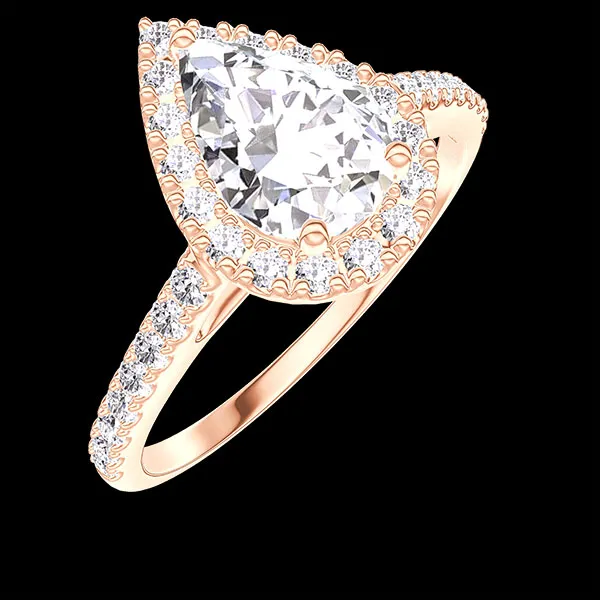 « L'Atelier » Nº177437 - Anillo Oro rosa 9 quilates - Diamante de laboratorio Pera 0.5 quilates - Halo Diamante de laboratorio - Engastado Diamante de laboratorio