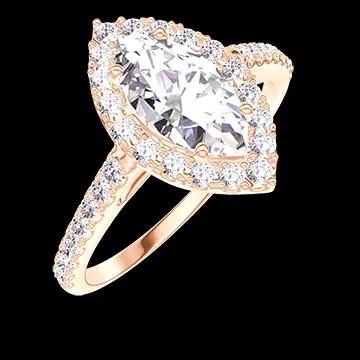 « L'Atelier » Nº177461 - Bague Or rose 9 carats - Diamant synthétique Marquise 0.5 carat - Halo Diamant synthétique - Sertissage Diamant synthétique